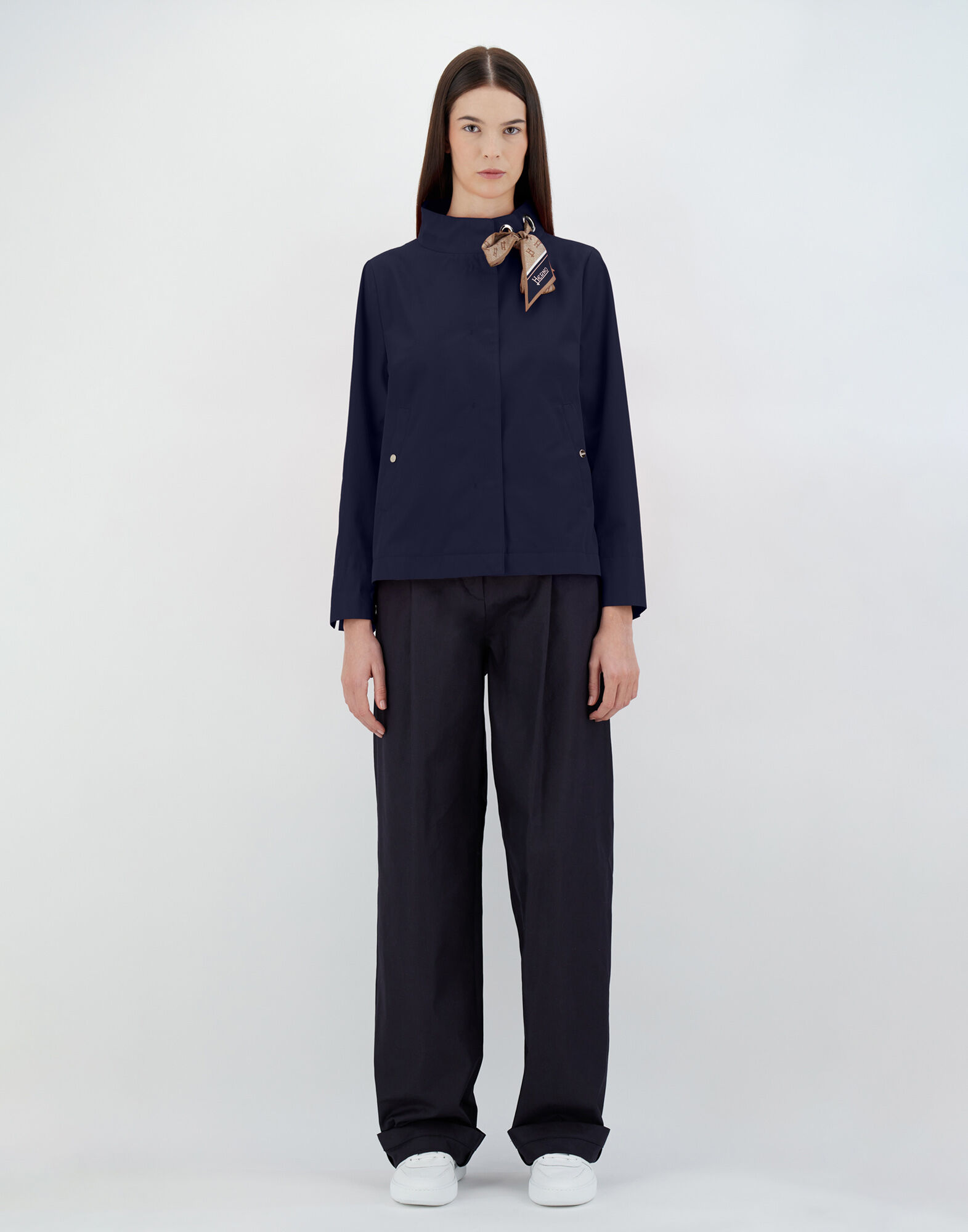 LIGHT COTTON CANVAS JACKET WITH SCARF in Navy Blue for Women Herno