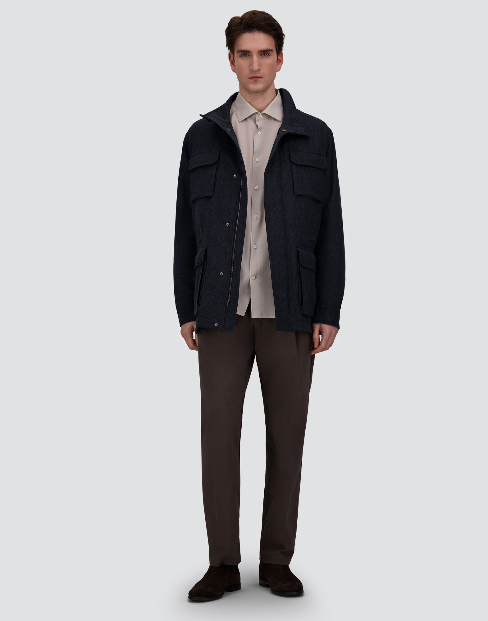 メンズ VINTAGE-EFFECT WOOL-BLEND FIELD JACKET ネイビーブルー