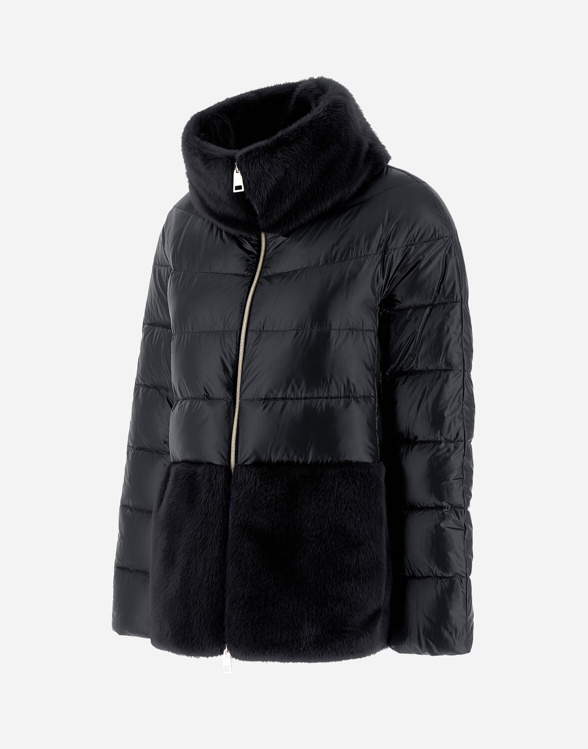 Herno Nylon Cape Ultralight And Lady Alternative Fur In Black