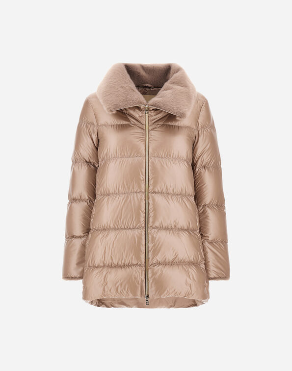 Herno A-SHAPE JACKET IN NYLON ULTRALIGHT AND LADY ALTERNATIVE FUR Light Taupe PI002140D12017Z2600