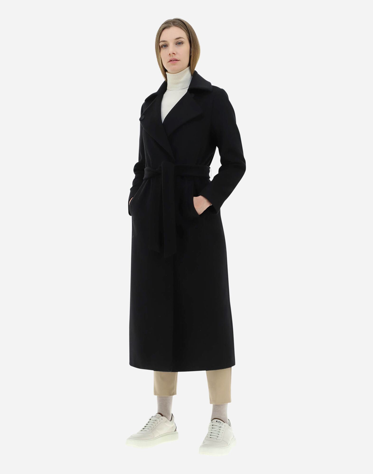 Herno CAPPOTTO LUNGO LUXURY IN LANA CON CINTURA Nero