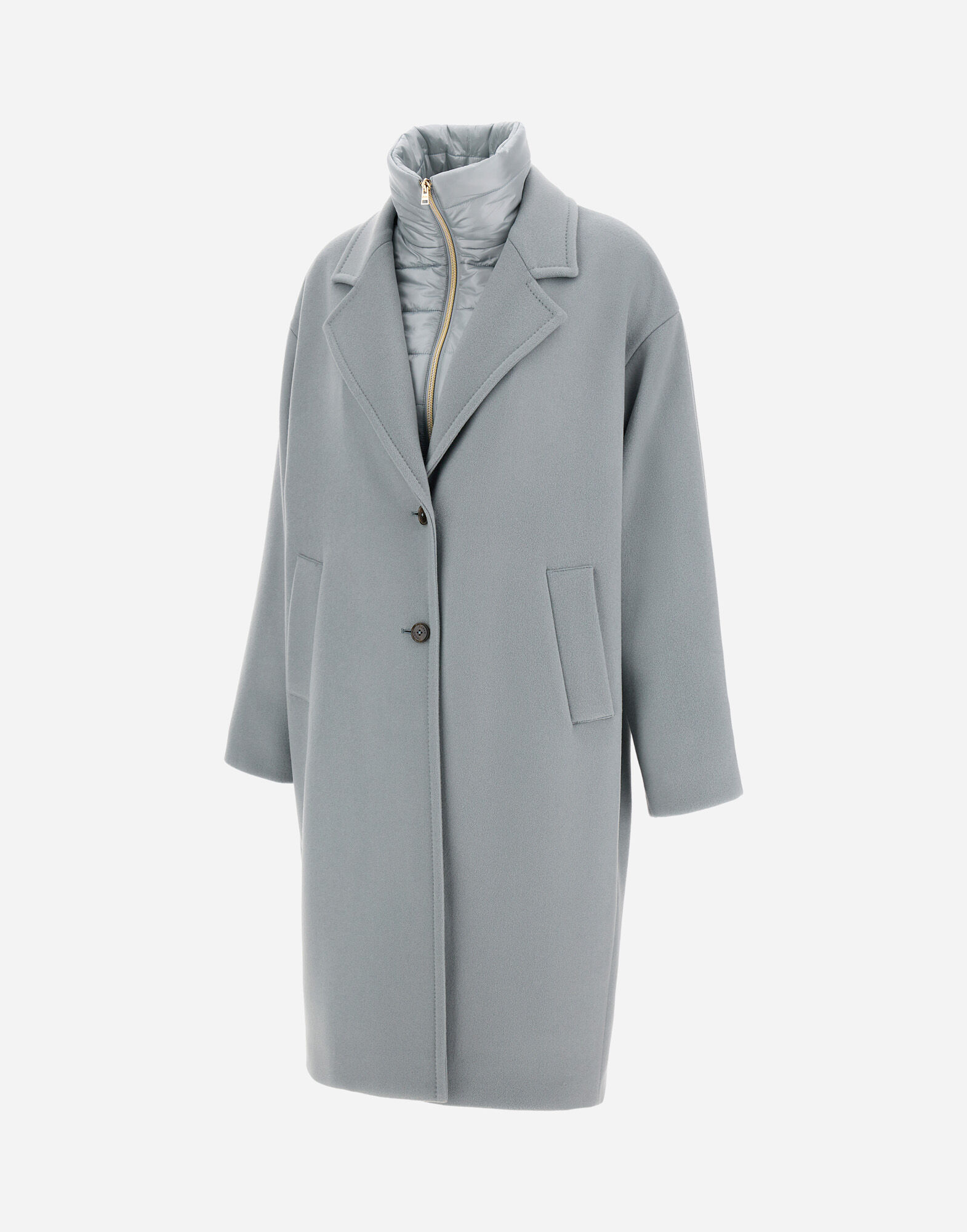 レディース ベロアウール&ナイロンウルトラライト コート ライトブルー