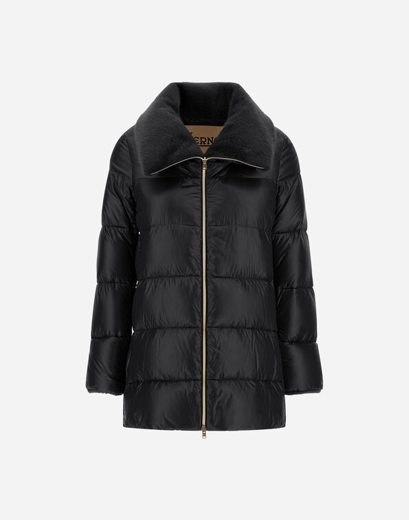 Herno A-SHAPE JACKET IN NYLON ULTRALIGHT AND LADY ALTERNATIVE FUR Black PI002140D12017Z9300