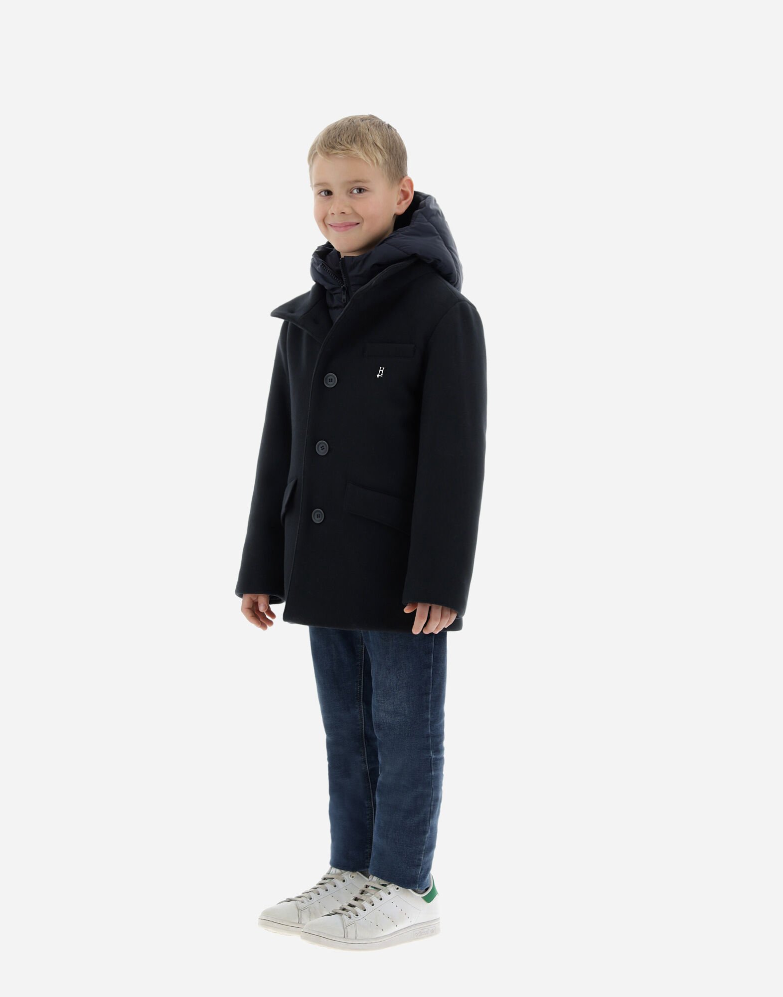 COAT IN ECOWOOL AND NYLON CHAMONIX in Navy Blue for Boys Herno
