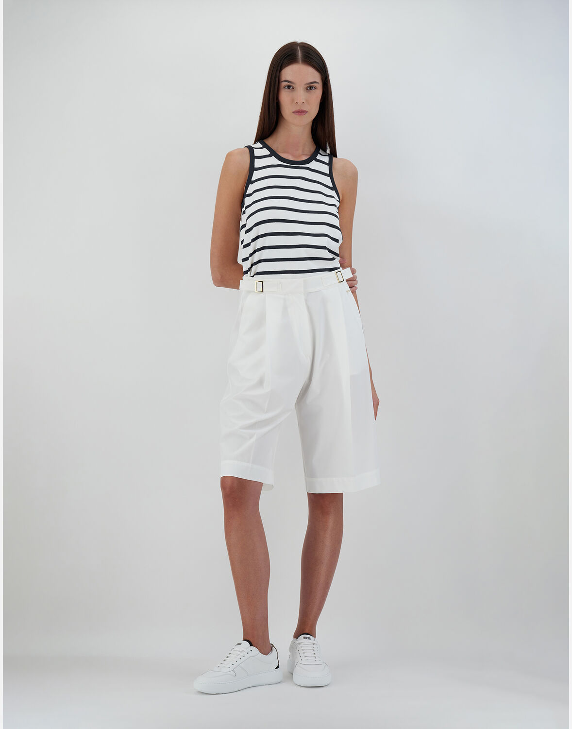 Herno Endless Viscose Stripes トップ In Navy Blue