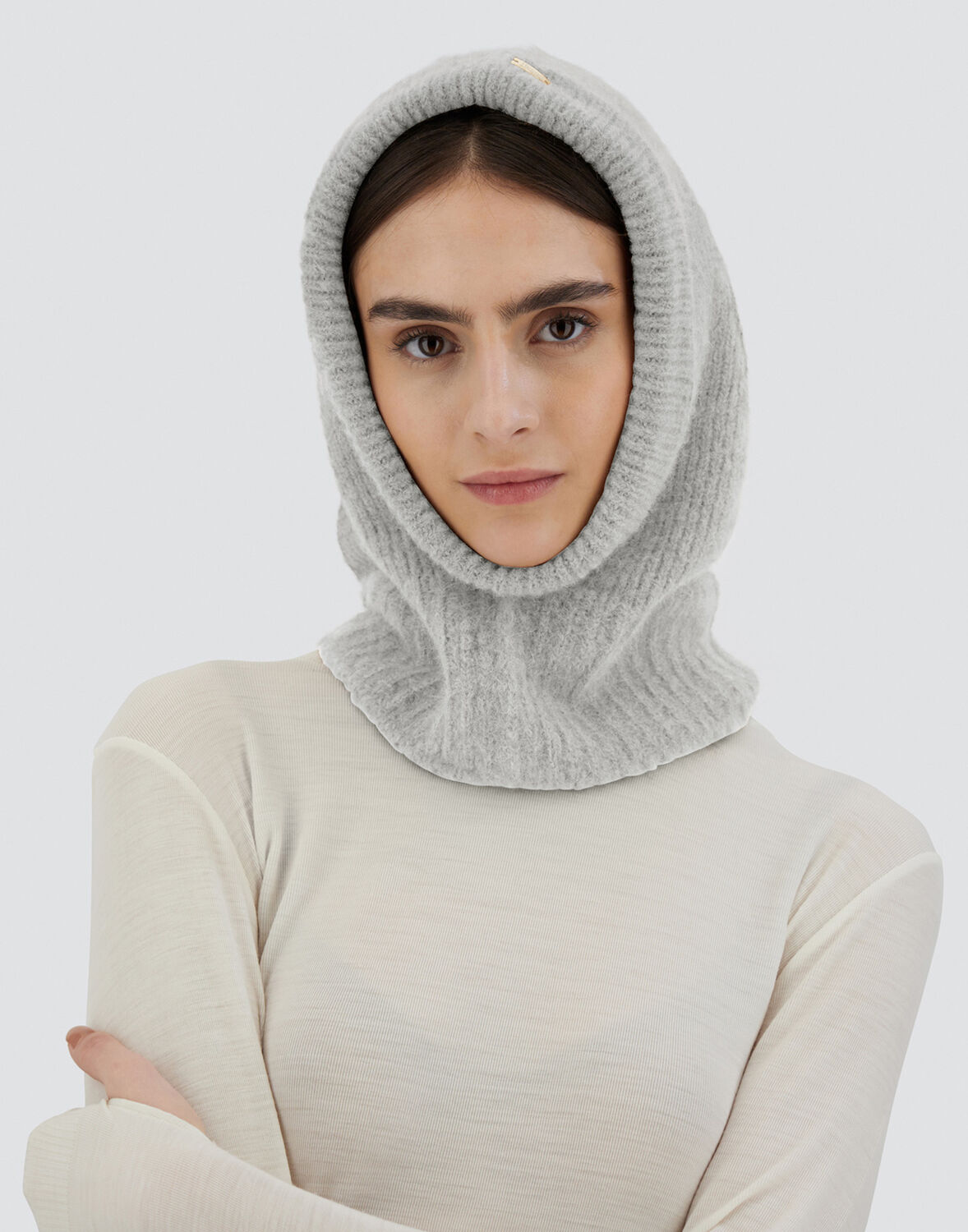 Herno Balaclava In Plain Alpaca Wool In Putty
