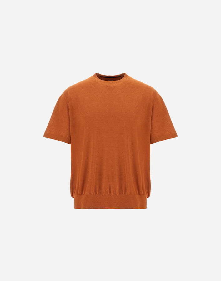 Herno RESORT T-SHIRT IN WOOL AND SILK KNIT Copper MG00046UR700258160
