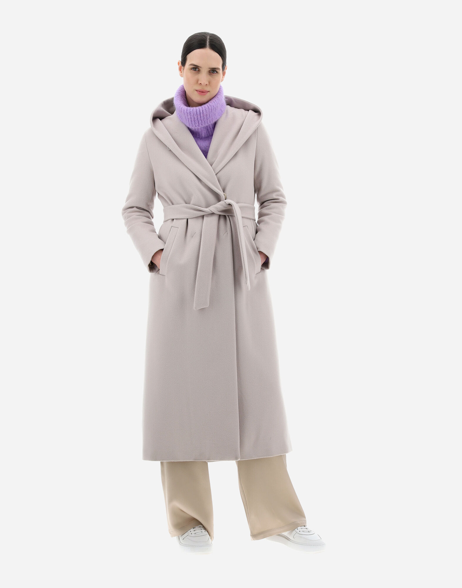 COAT IN FANCY LUXURY WOOL in Light Beige for Women Herno