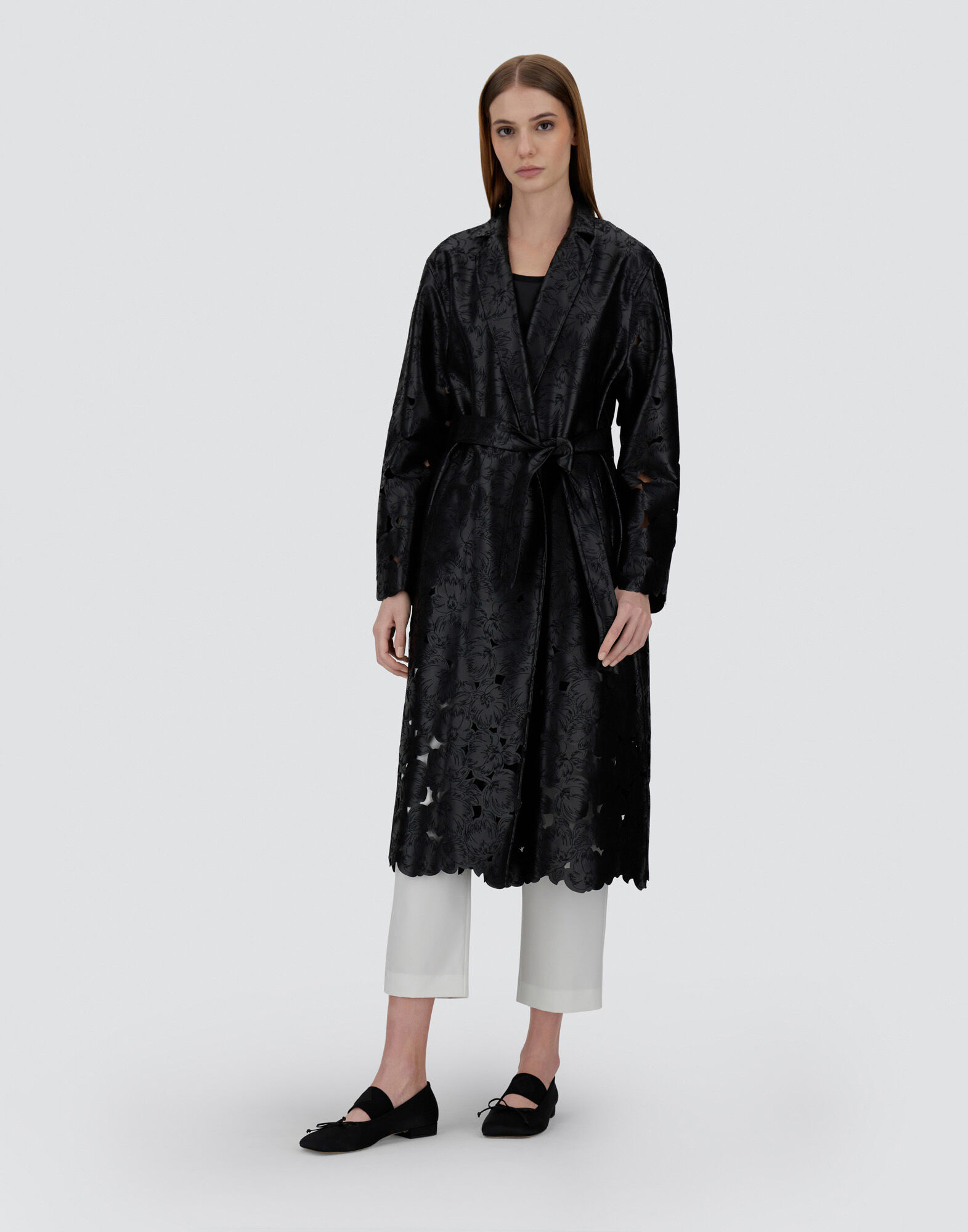 レディース エンブロイダード エコ レザー コート ブラック レディース エンブロイダード エコ レザー コート ブラック