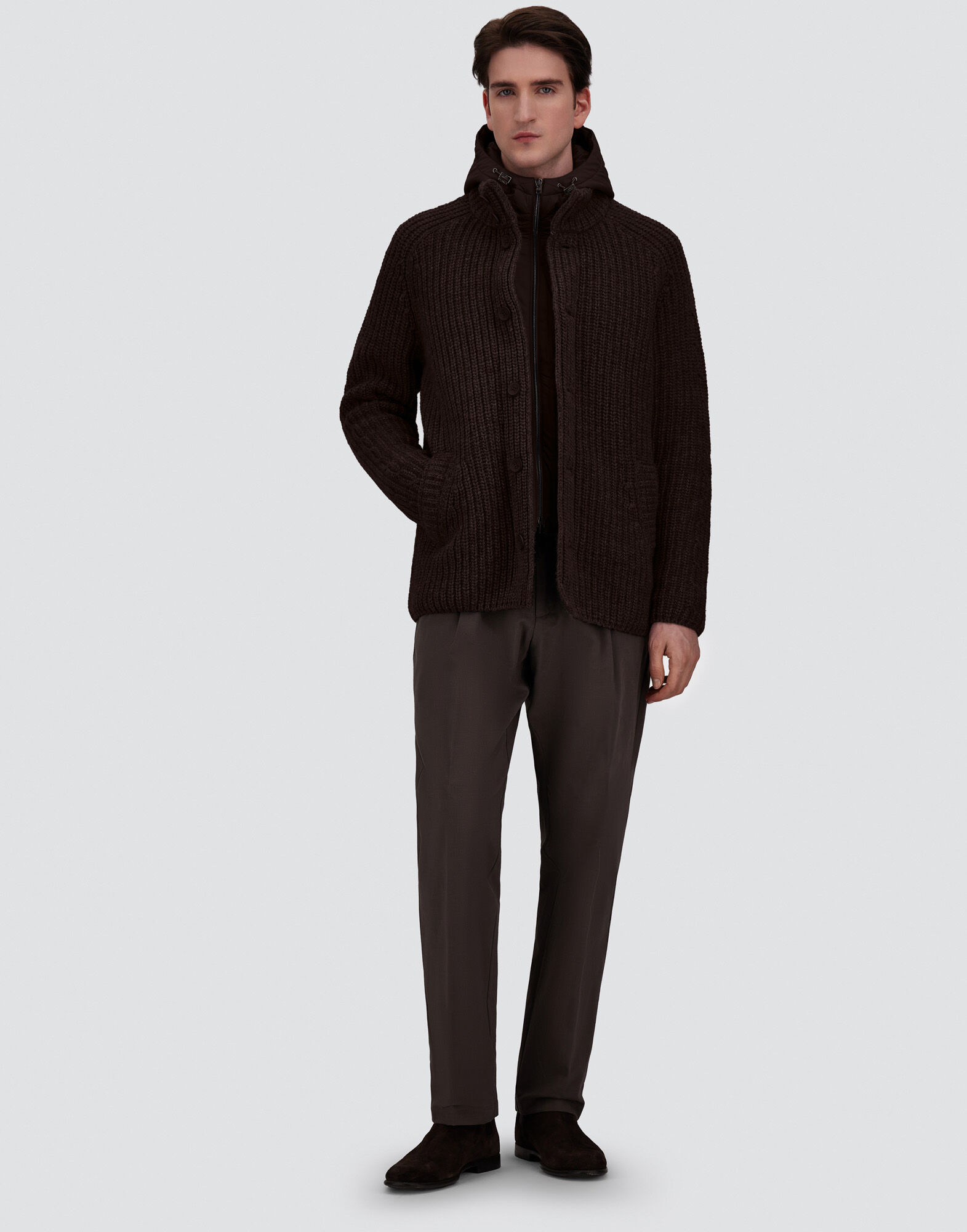 メンズ WOOL JACKET WITH RAISED TEXTURE AND CABLE-KNIT DETAILING