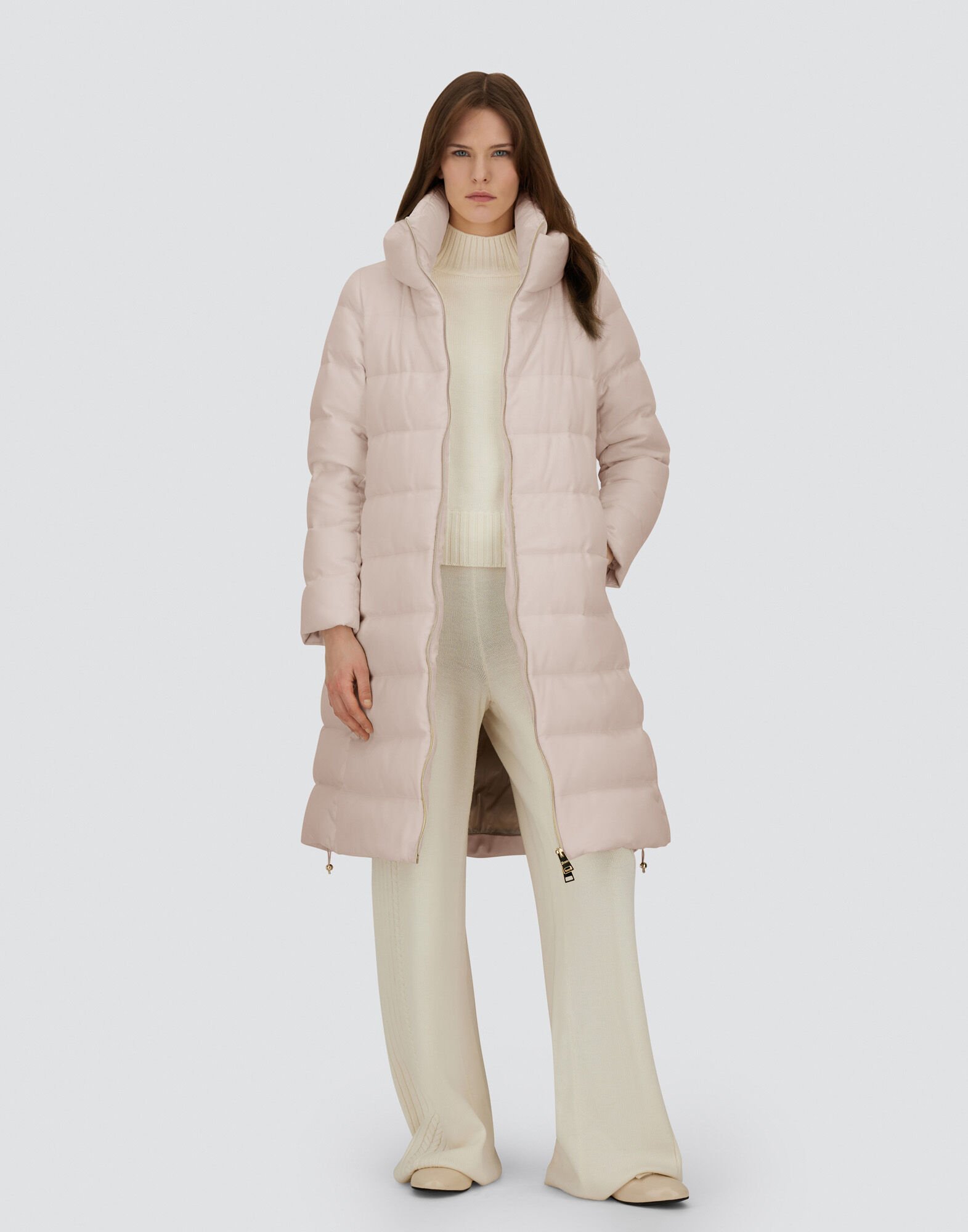 LONG JACKET IN CASHMERE, SILK AND SATIN in Chantilly for Women