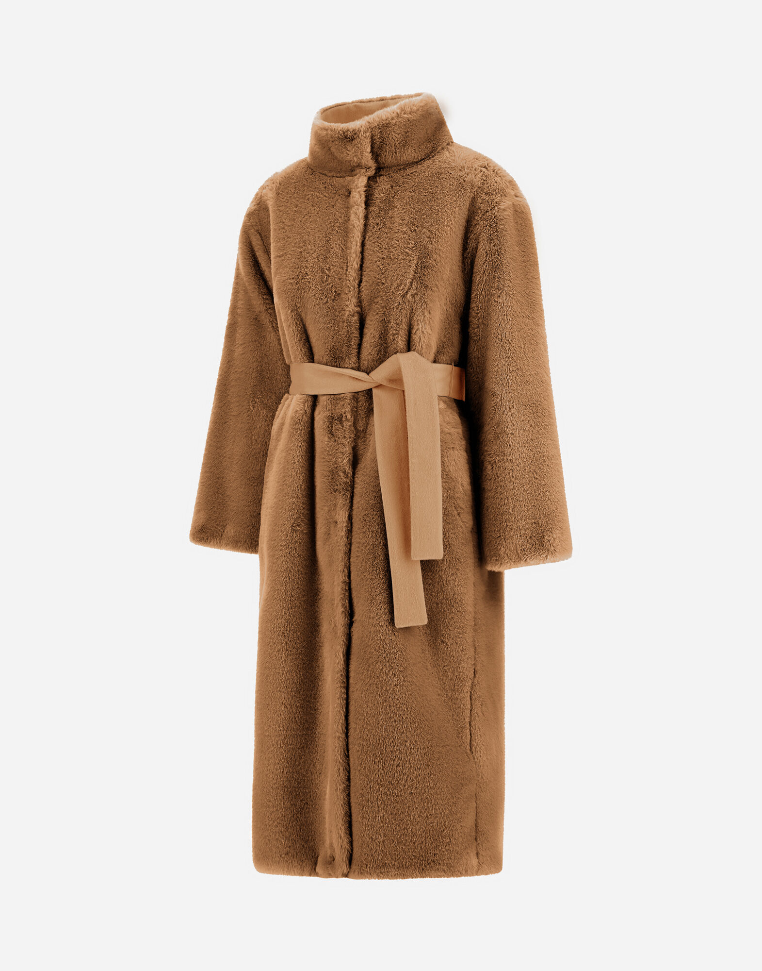 REVERSIBLE COAT IN SOFT ALTERNATIVE FUR AND PURE CASHMERE in Camel