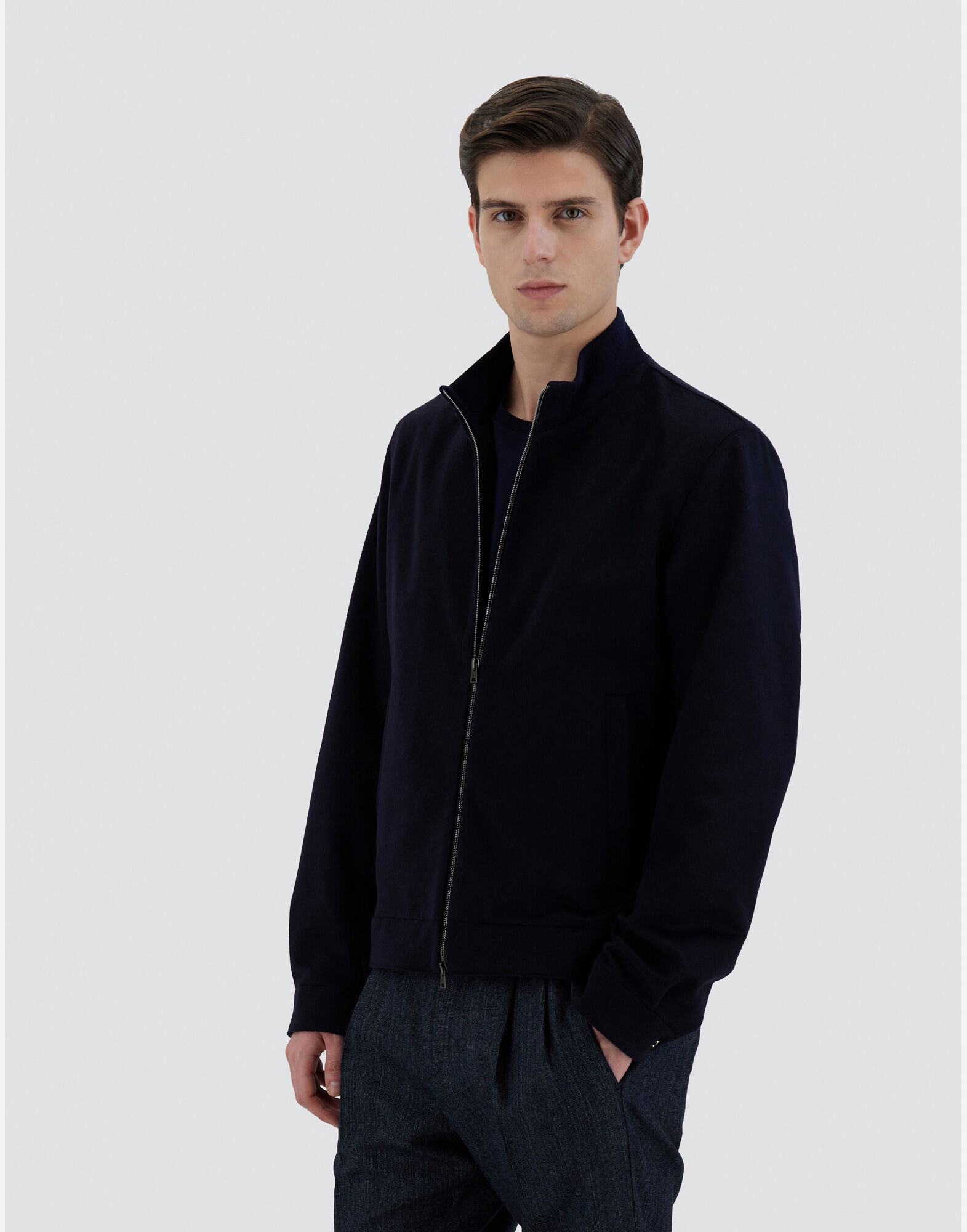 メンズ カシミア ボンバージャケット ダークブルー | Herno メンズ カシミア ボンバージャケット ダークブルー | Herno