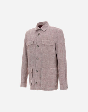 メンズ FIELD JACKET IN GLEN CHECK LINEN ボルドー | Herno® (ヘルノ)