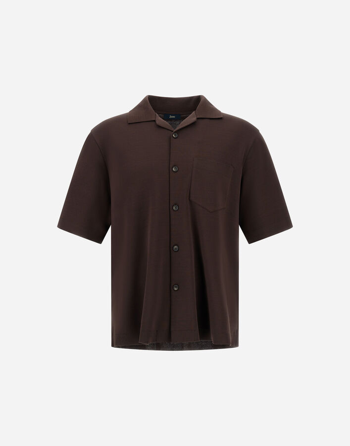 Herno SHORT-SLEEVED SHIRT IN JERSEY KNIT EFFECT Dark Brown CM000017U520598800