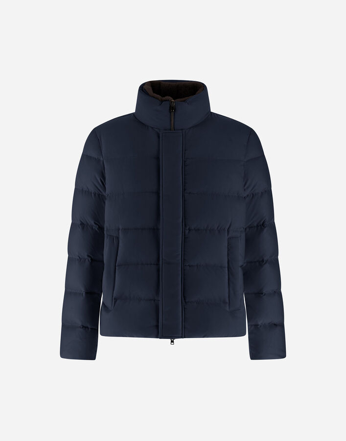 Herno BOMBER JACKET IN ARENDELLE AND FAUX FUR Navy Blue PI001019U12414Z9200