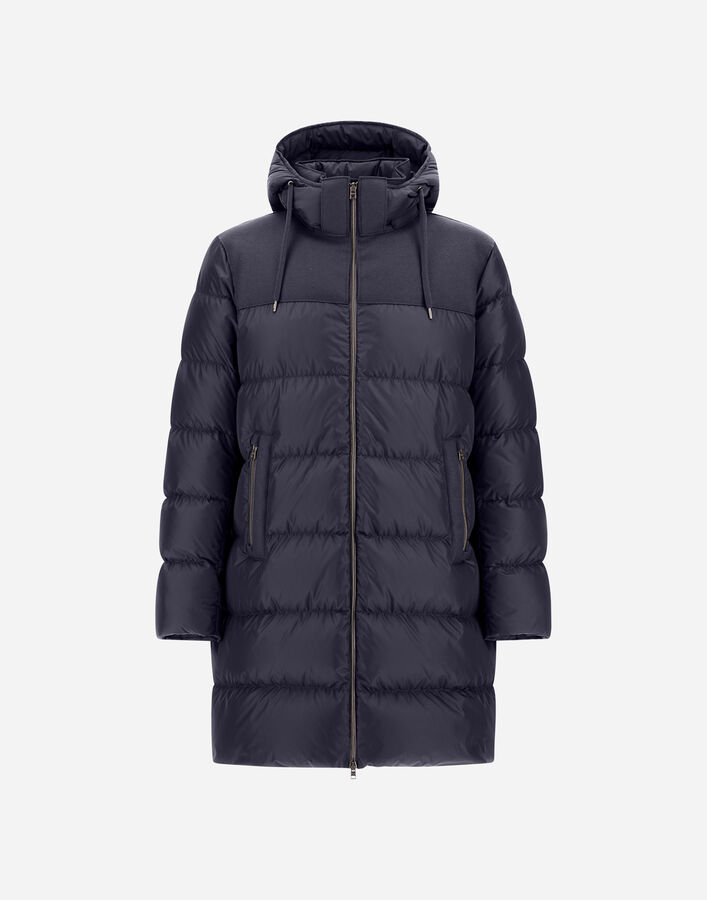 Herno LONG JACKET IN NYLON CHAMONIX AND PURE WOOL CLOTH Navy Blue PI001252U12004Z9200