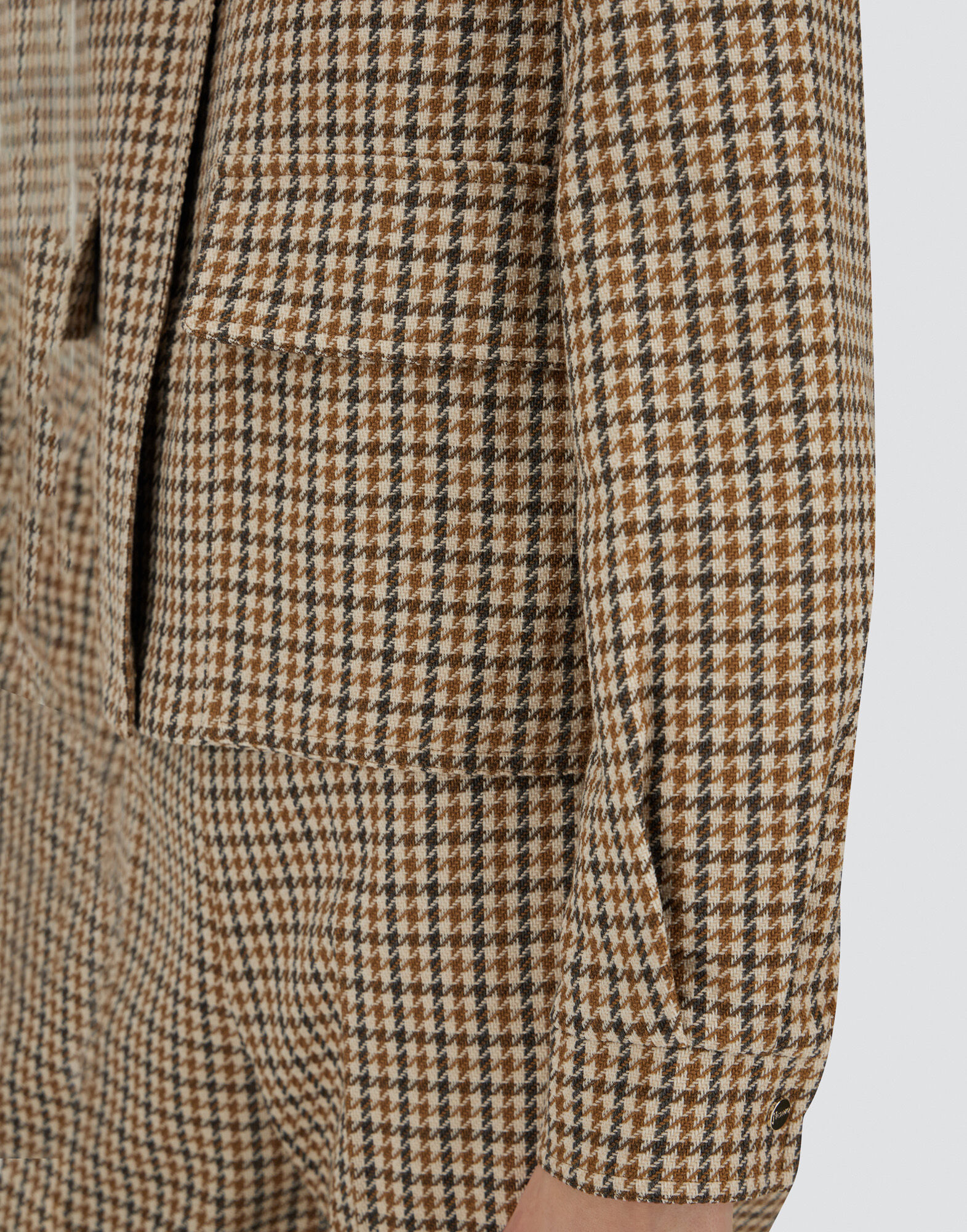 レディース ウールコットン ハウンドトゥース シャケット キャメル