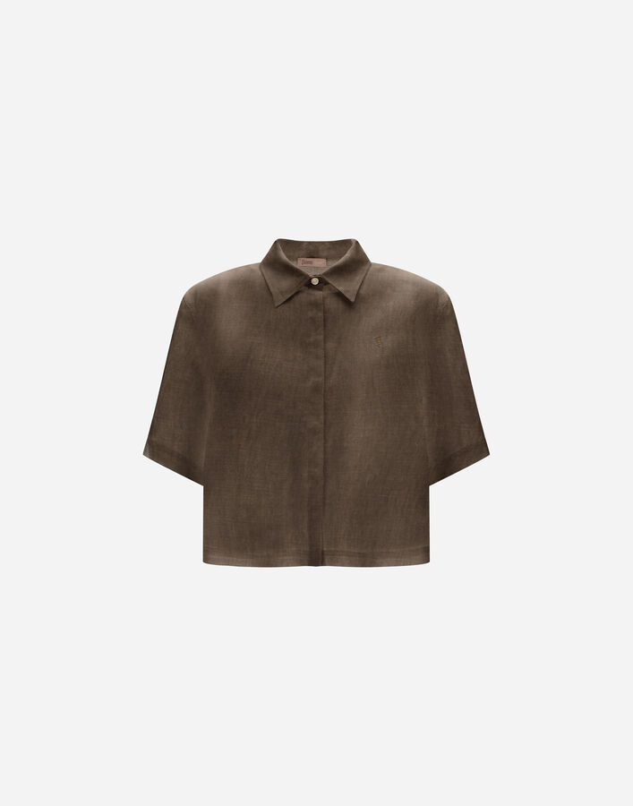 Herno RESORT SHIRT IN NEW LINEN Dark Chocolate CM00009DR17105Z8810