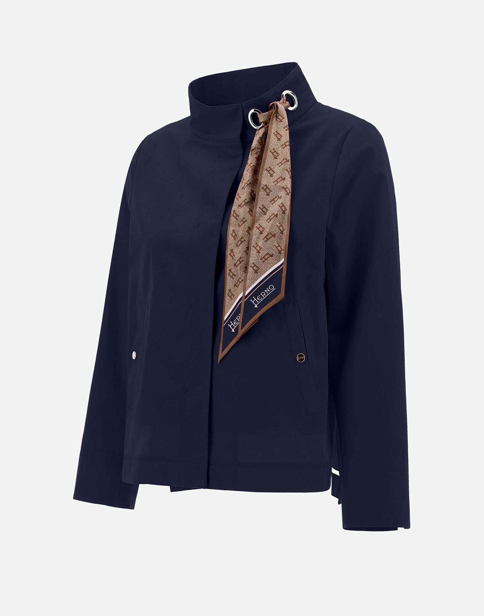 LIGHT COTTON CANVAS JACKET WITH SCARF in Navy Blue for Women Herno