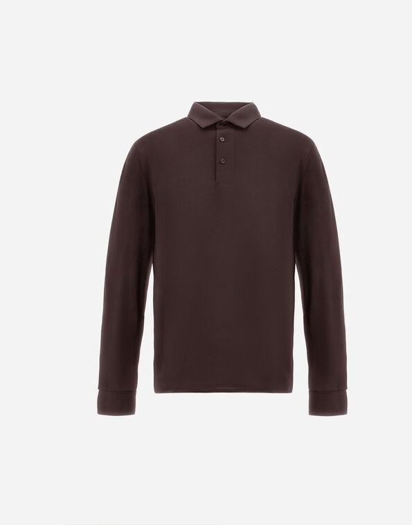 Herno RESORT POLO SHIRT IN WOOL JERSEY WITH A SHINY FINISH Dark Brown JPL0013UR520688800