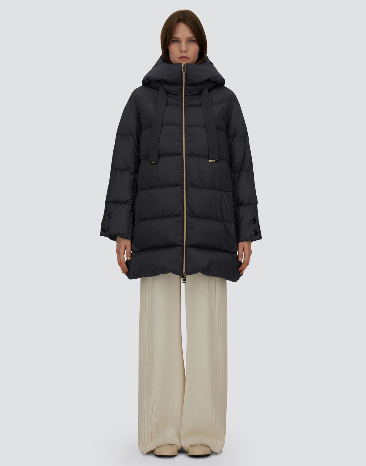 Herno A-shape Jacket In Satin In Black