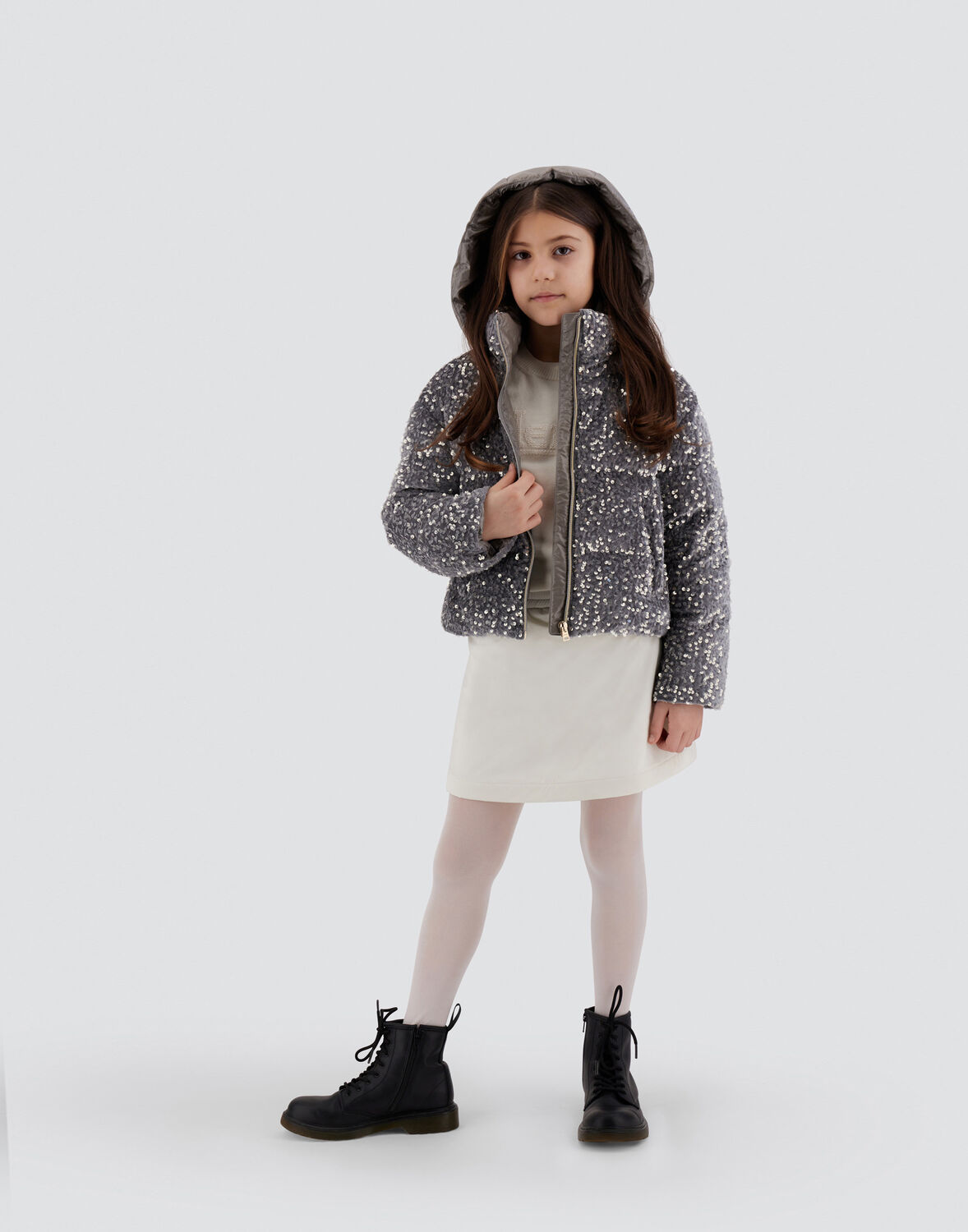 Herno Bomber Jacket In Velvet Paillettes And Nylon Ultralight In Light Grey