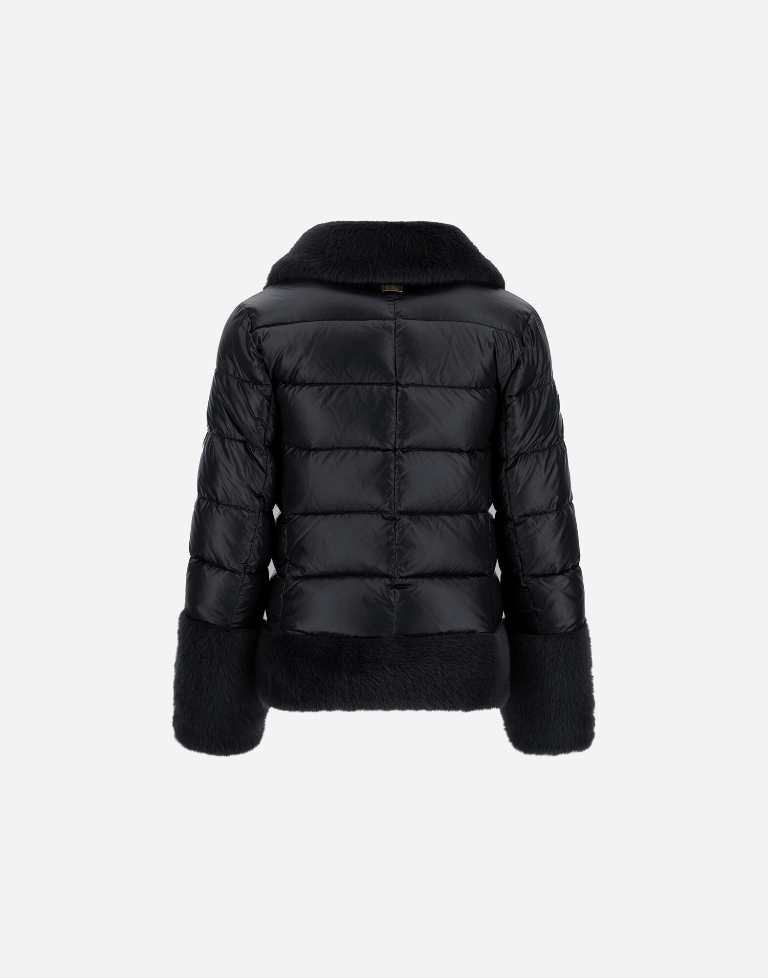 BIKER JACKET IN NYLON ULTRALIGHT AND LADY ALTERNATIVE FUR in Black