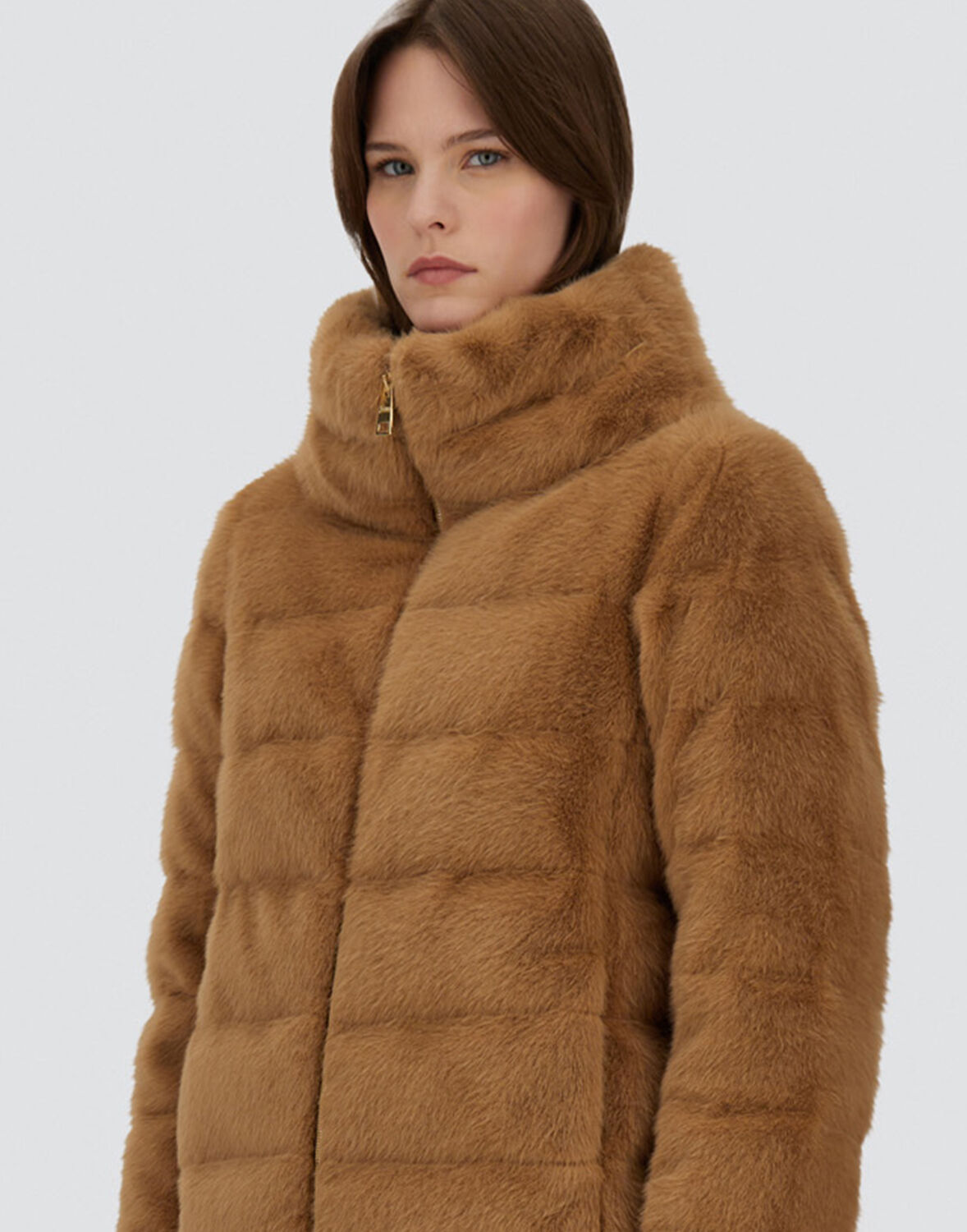 Herno Down Cape Style Jacket With Fur Effect In Camel