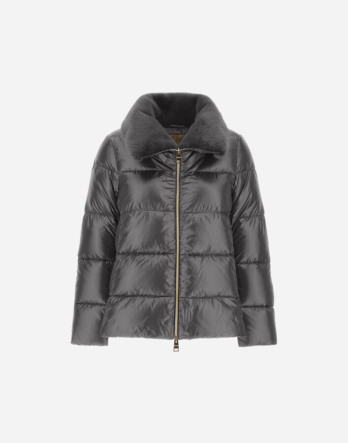 Herno JACKET IN NYLON ULTRALIGHT AND LADY ALTERNATIVE FUR Grey PI001923D12017Z9480
