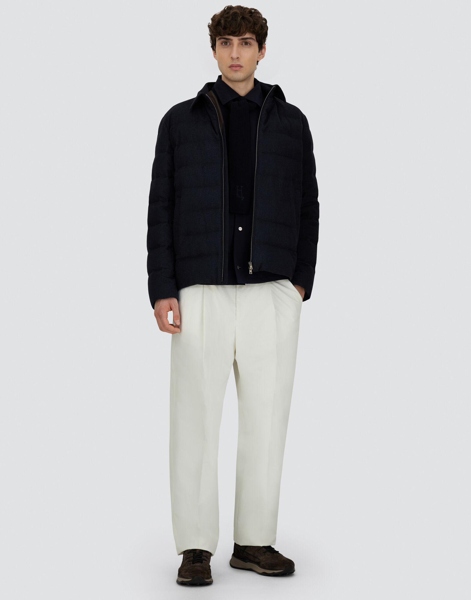 メンズ カシミアシルク&モノグラム ジャケット ネイビーブルー | Herno