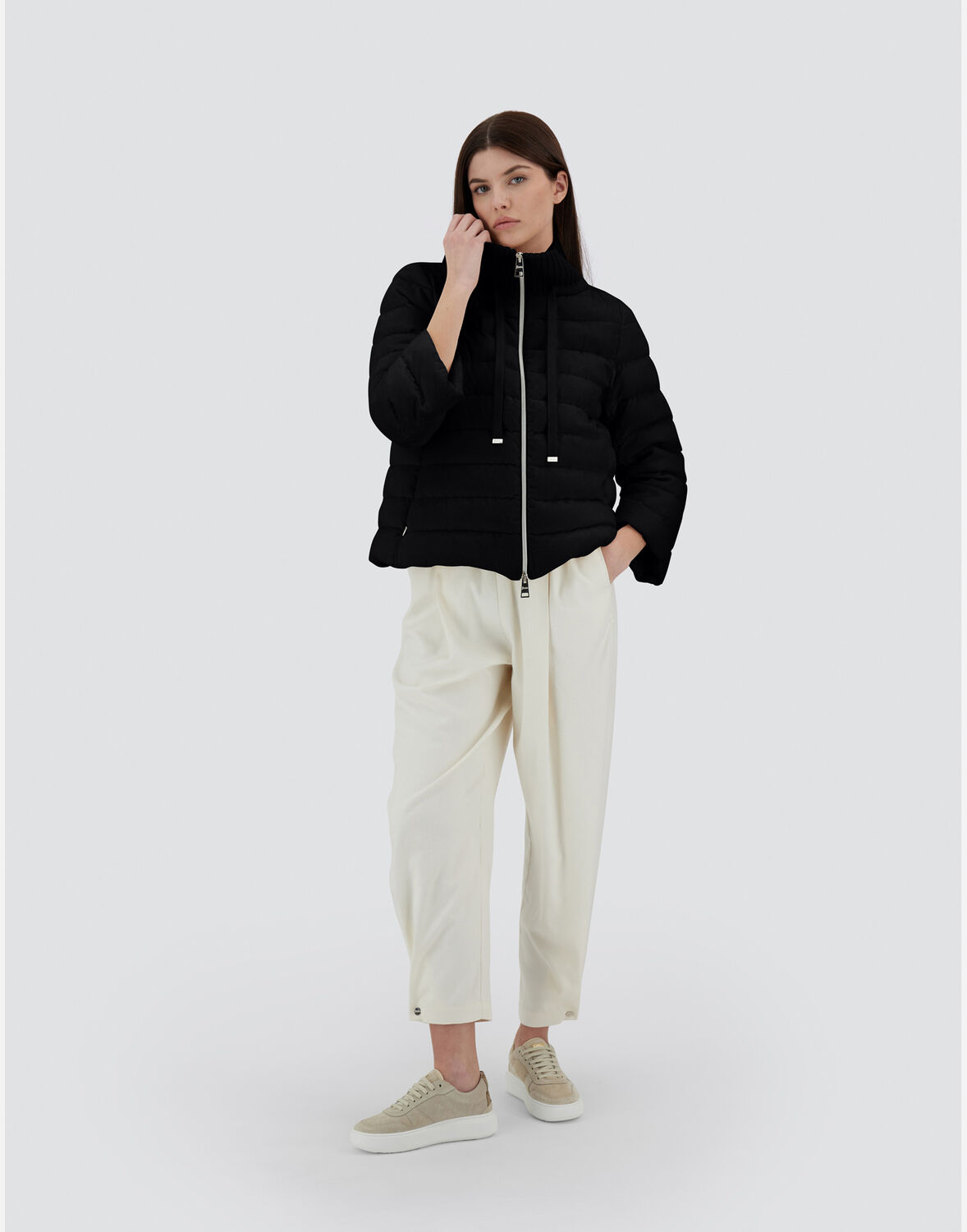 Herno Padded Goose Down Wool Jackets In Black