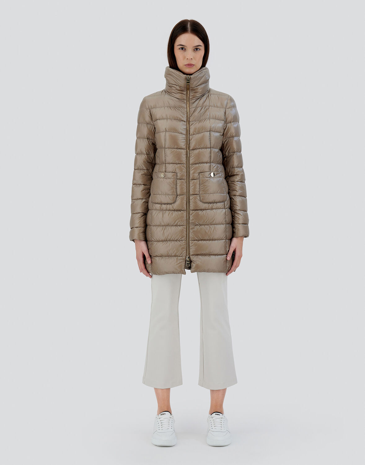 Herno High-collar Quilted Jacket In Light Taupe