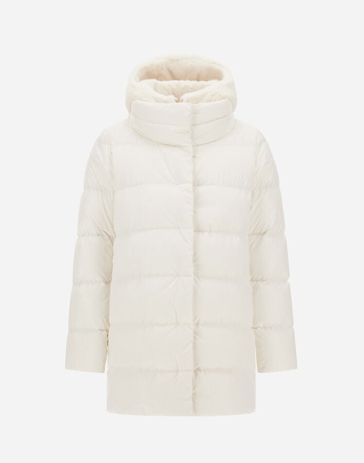 A-SHAPE JACKET IN SATIN AND LADY ALTERNATIVE FUR Herno Herno A-SHAPE JACKET IN SATIN AND LADY ALTERNATIVE FUR White PI001934D12170Z1000