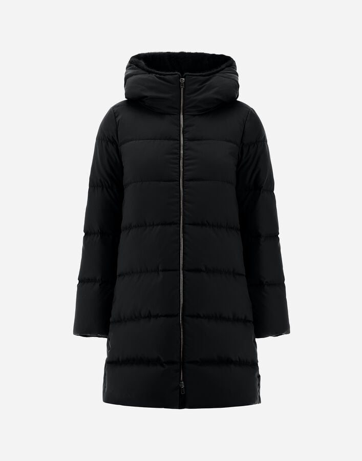 A-SHAPE JACKET IN ARENDELLE AND NEW LADY FAUX FUR Herno Herno A-SHAPE JACKET IN ARENDELLE AND NEW LADY FAUX FUR Black PI001948D12414Z9300