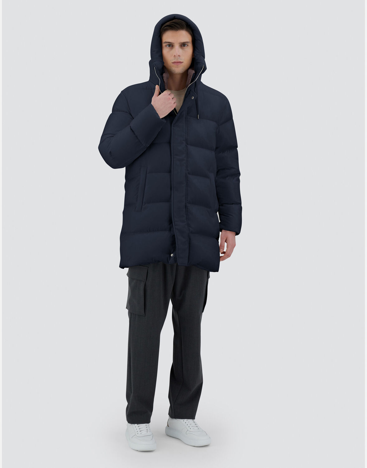 Herno Bomber Jacket In Arendelle And Faux Fur In Navy Blue