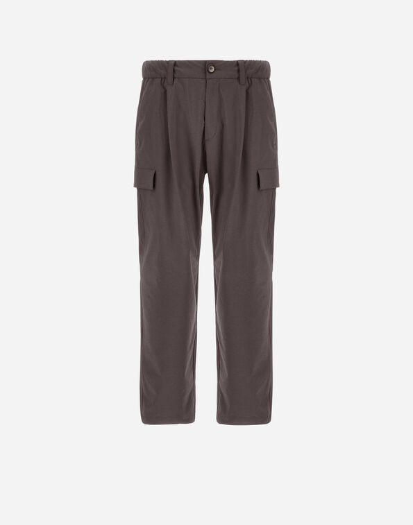 Herno RESORT CARGO TROUSERS IN MELANGE-EFFECT STRETCH NYLON Dark Brown PT00035UR12742S8800
