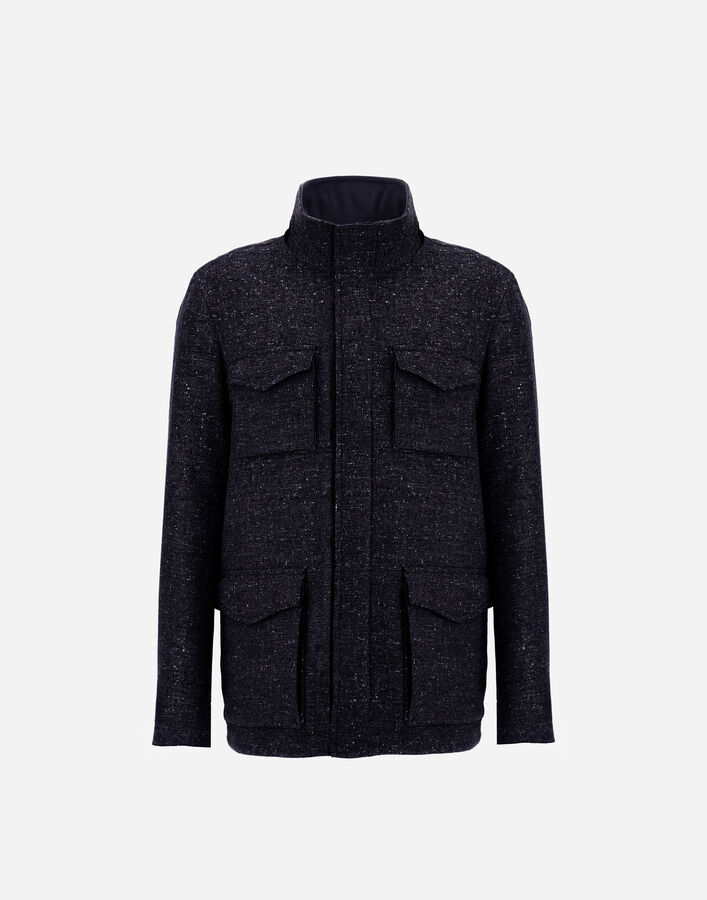 Herno RESORT FIELD JACKET IN BOUCL&Eacute; WOOL FABRIC AND SUEDE-EFFECT MICROFIBRE Navy Blue FI00025UR334979200