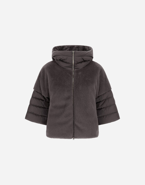 Herno CAPE IN SATIN AND LADY ALTERNATIVE FUR Anthracite PI002132D12170Z9480