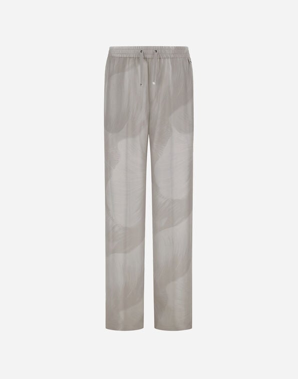 Herno RESORT TROUSERS IN PURE SILK WITH FLORAL PRINT Pearl Grey PT00056DR16019P9404