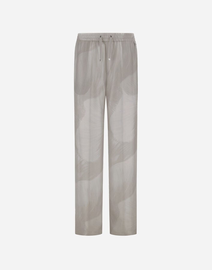 Herno RESORT TROUSERS IN PURE SILK WITH FLORAL PRINT Pearl Grey PT00056DR16019P9404