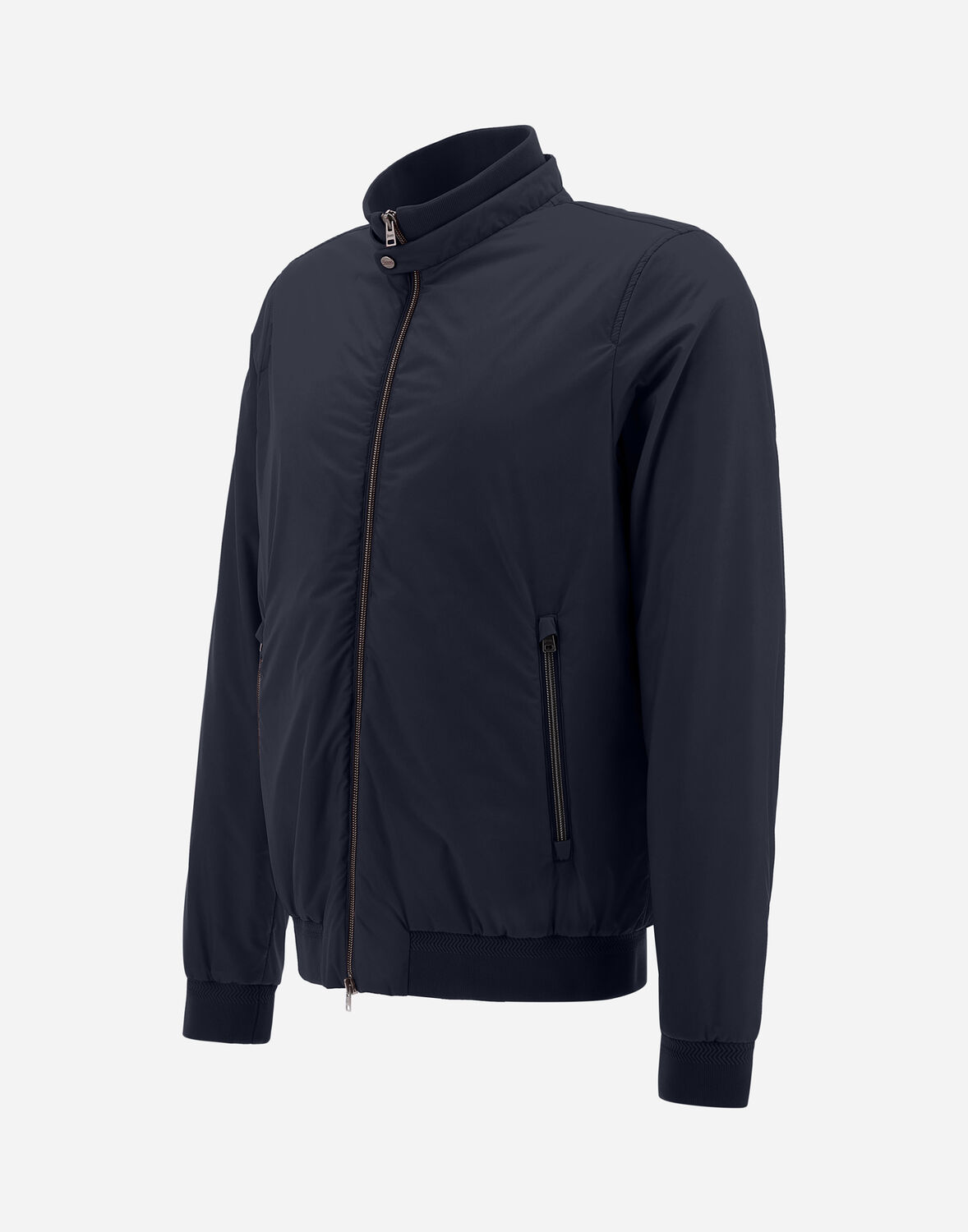 Shop Herno Ecoage Bomber Jacket With Band Collar In New Blue