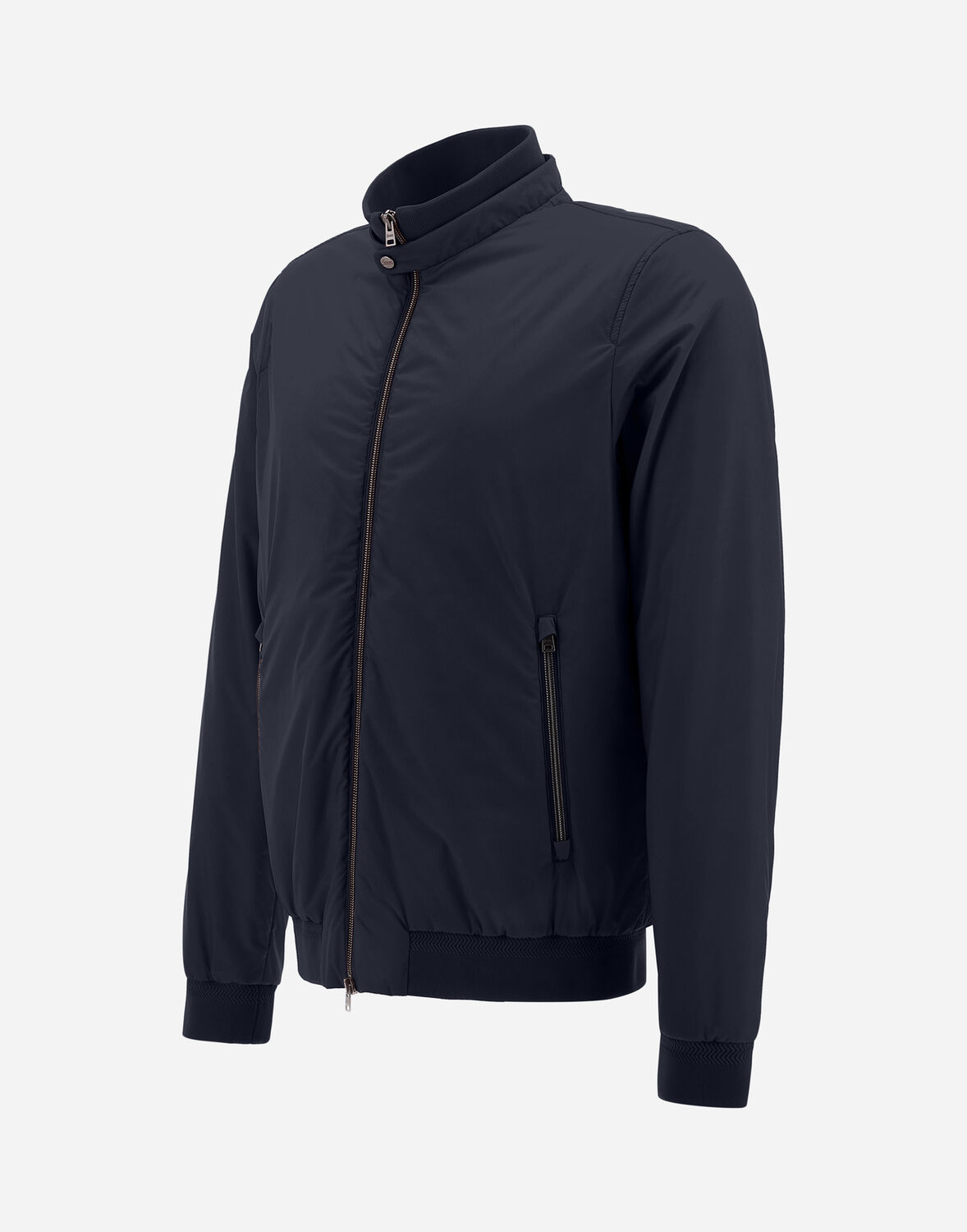 Herno Ecoage Bomber Jacket With Band Collar In New Blue