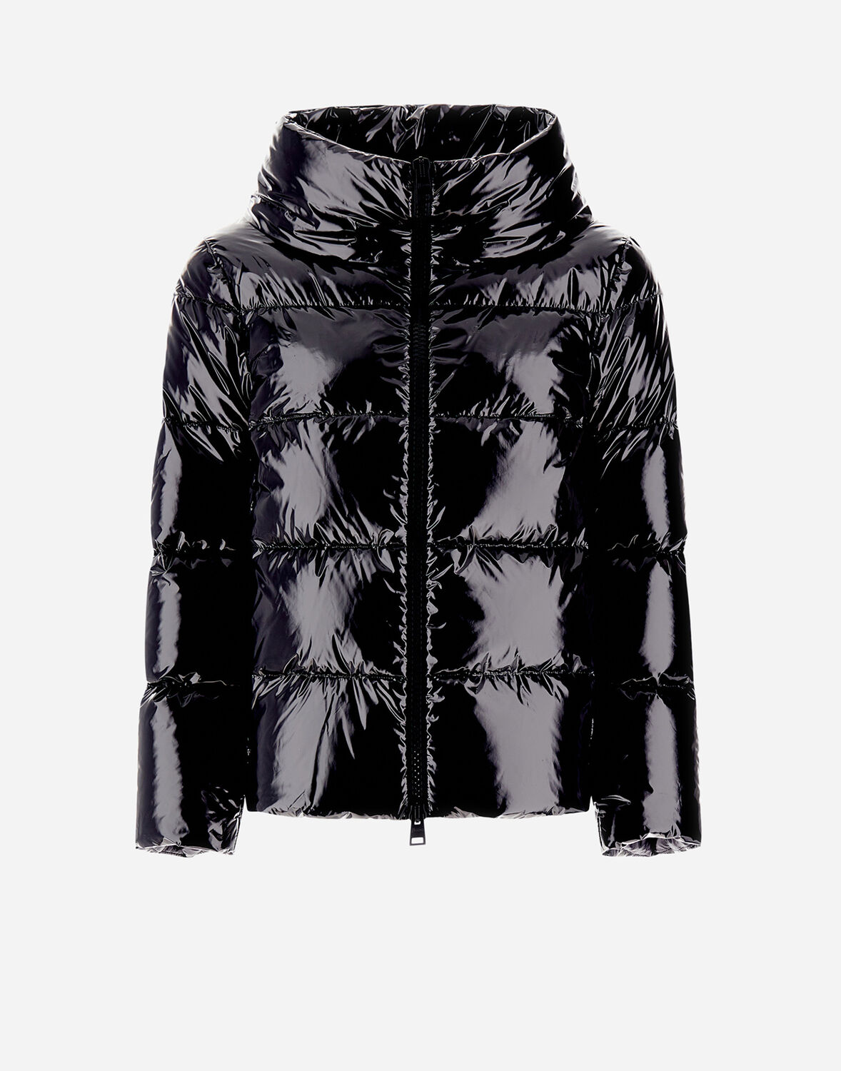 Herno Glossy Hooded Down Coat With Quilted Design In Black