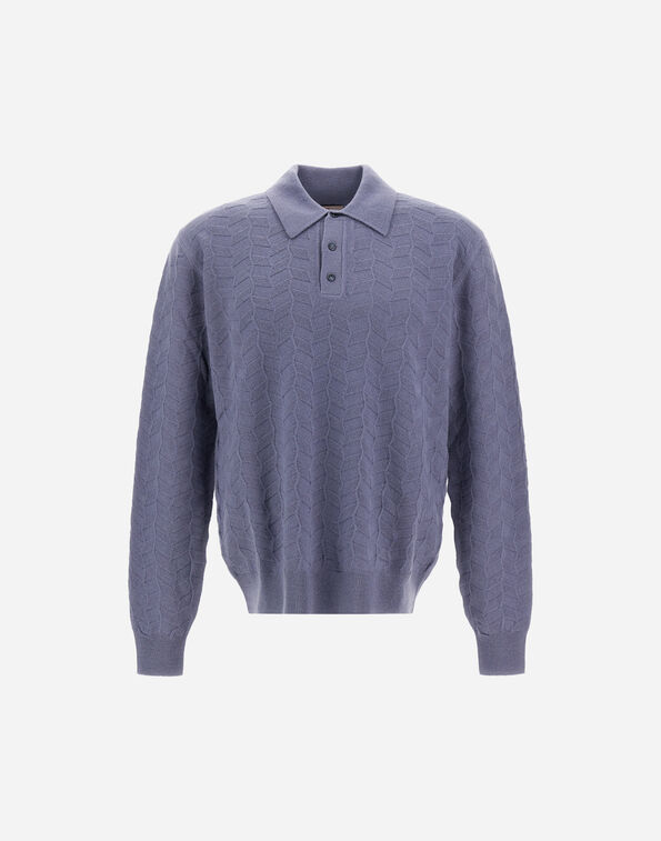 Herno RESORT POLO SHIRT IN WOVEN STITCH WOOL KNIT Light Blue MPL0006UR701879122