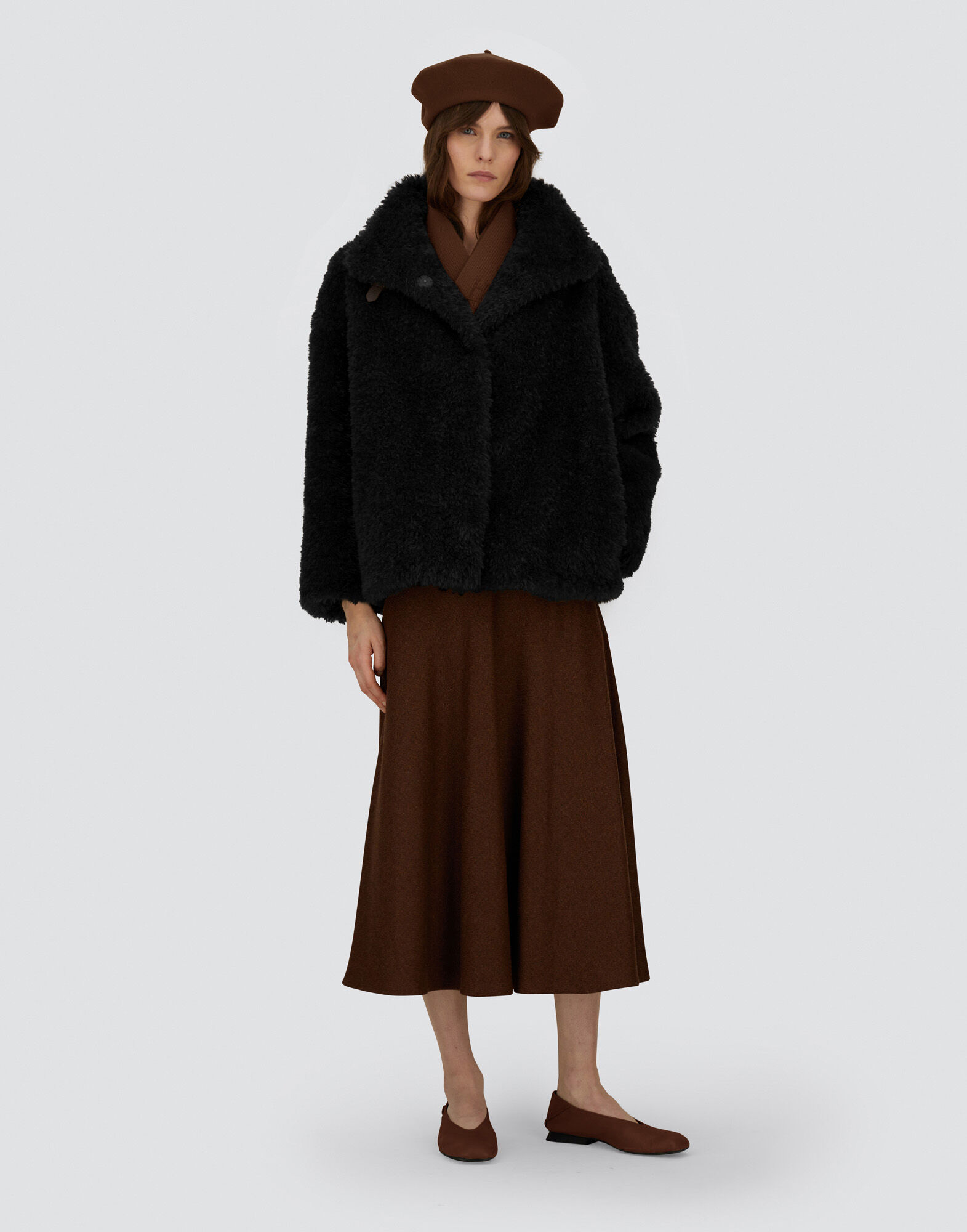 レディース カーリーオルタナティブファー ジャケット ブラック