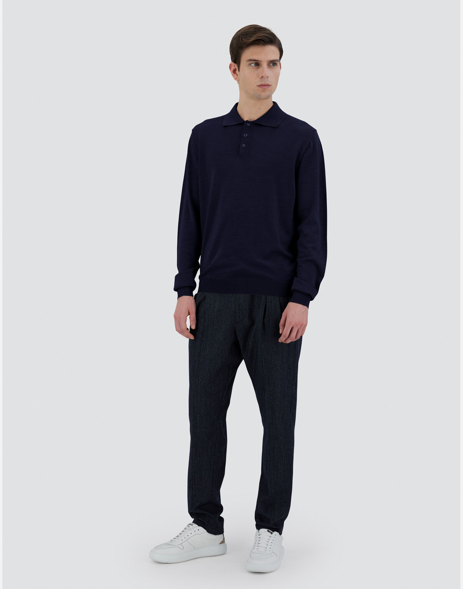 メンズ ウール シルク ニット ポロシャツ ダークブルー | Herno® (ヘルノ)