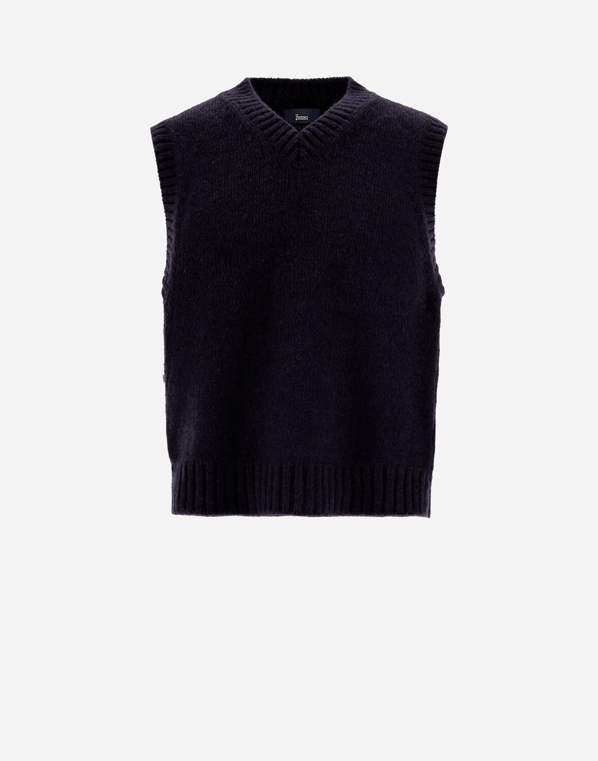 Herno Vest In Plain Alpaca Wool In Navy Blue