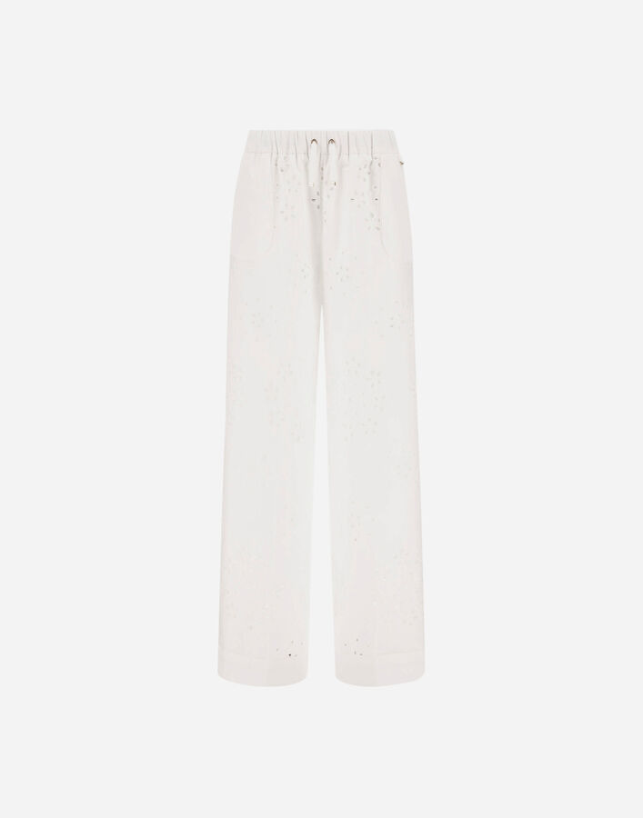 Herno TROUSERS IN BRODERIE ANGLAISE COTTON White PT000221D13322RIC1000