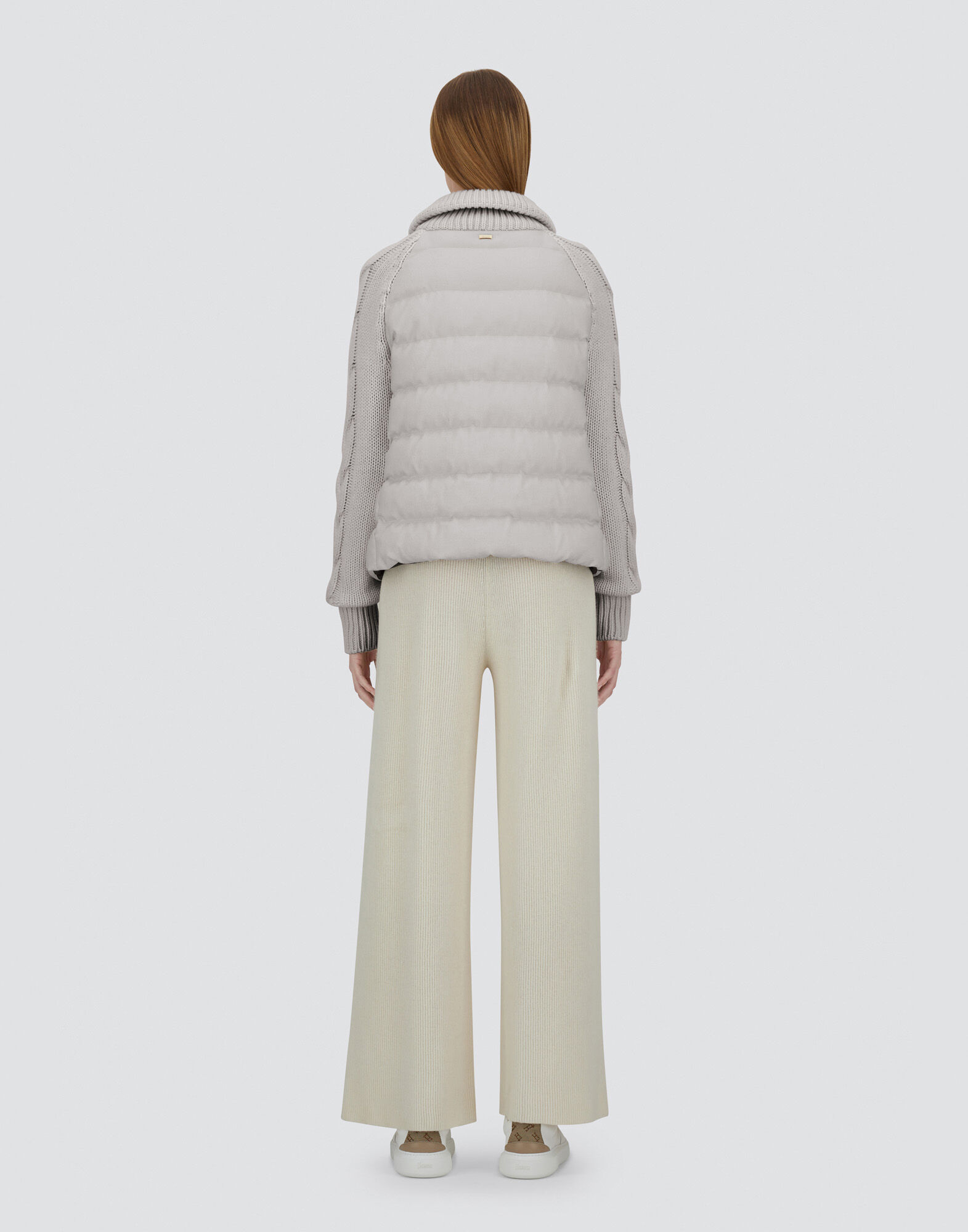 ブルゾン Herno Cappa In Cashmere Lana Imbottita SILK CASHMERE AND KNIT A-LINE JACKET in Grey Pearl for Women